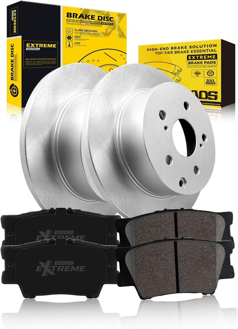 TOVASTY Rear Brake Kit Compatible with Toyota RAV4 2006-2018 Semi-Coated Brake Rotors and Carbon Ceramic Brakes Pads Compatible with 2010-2012 Lexus HS250h (BKT00004)