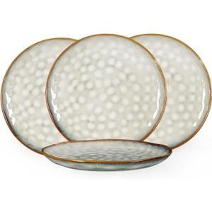 Henten Home Ceramic Dinner Plate Set, 11 Inch Porcelain Pizza, Pasta, Salad Plates, Irregular Shape Steak Plates Set of 4, Stoneware Serving Dishes for Kitchen (White)