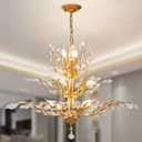 Ganeed Crystal Chandeliers, Vintage K9 Crystal Pendant Lighting with 11 Lights Heads, Gold Chandelier Ceiling Light Fixtures for Living Room Dining Room Porch Hallway Kitchen Over Table