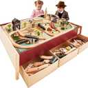 Tiny Land Large Wooden Train Table (47.9”x35.2”) with 104PCS Train Set
Activity Playset for Kids Ages 3+