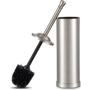 Brushed Nickel Toilet Brush and Holder Set,304 Stainless Steel Toilet Bowl Brush and Holder for Bathroom,Silver Heavy Duty Toilet Brush,Durable Scrubbing Bristles,Splash Resistant,Long Handle