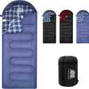 Warm & Cold Weather Sleeping Bag, 100% Cotton Flannel, Extra-Large for Adults & Kids, Lightweight Waterproof for Camping Hiking and Backpacking, Free Compression Sack