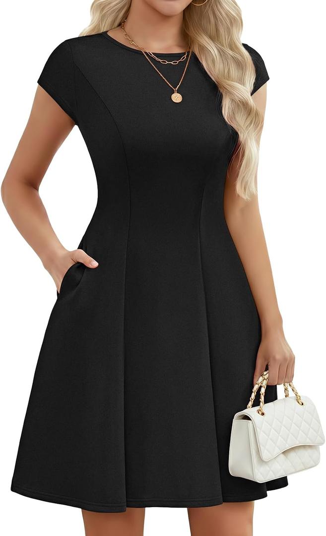 Meetjen Womens Cocktail Dresses 2026 Summer Short Elegant Graduation A Line Cap Sleeve Mini Party Dress with Pockets, Large, Black