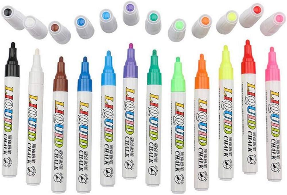 Shotbow Art Markers Dust-free Water-soluble Liquid Chalk Coloring Brush Fineliner Color Pens 12 Colors Children's Painting Pen for Painting, Drawing, Coloring, Gift for Kids (Multicolor)