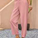 Puimentiua Womens Linen Pants Summer Lightweight Breathable Elastic Waist Drawstring Beach Vacation Pants with Pockets, L