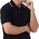 MagnaMan Slim Fit Short Sleeve Polo Shirts for Men - Cotton, Business Casual Stretch Shirt, Breathable Golf & Office Wear (Black, L)