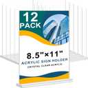Arrobust Acrylic Sign Holder 8.5 x 11 Inches, 12 Pack Clear Display Table Top Signs Stand, Double Sided Vertical Flyer Holder ,Plastic Frames Paper Holder for Stores Home Office Menu Retail Show Fair