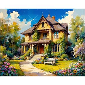 House Landscape Paint by Numbers Kit for Adults - DIY Victorian Garden Home Painting on Canvas, Acrylic Paint Set, Suitable for Beginners, Art for Home Decoration or Gifts(16X20IN Framed)