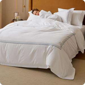 Bedsure 100% Giza Egyptian Cotton Duvet Cover Queen Size, Luxury Hotel Duvet Cover, PureWoven Soft & Breathable Sateen Bedding Set for All-Season, 3 Pieces, 90"x90" (Gradient Blue)
