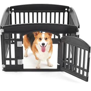 NEWBULIG Dog Playpen 4-Panel, 24IN Puppy Playpen, Stable Dog Play Pen Indoors/Outdoor with Secure Locking Door, Plastic Pet Fence for Small & Medium Dogs