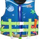 HeySplash Life Jacket for Kids (Suitable for 55-77 lb), Children Watersports Life Vest Swim Vest Flotation Device Kids Trainer Vest with Survival Whistle, Easy on and Off, Large Size, Blue Whale