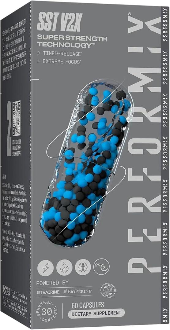 PERFORMIX SST V2X Super Strength Technology - Multi-Phase Suspension Timed-Release Energy, Mental Focus, Pre-Workout Supplement for Men & Women, 60 Capsules (60 Count (Pack of 1))