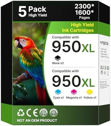 950XL and 951XL Ink Cartridges Combo Pack 5-Pack Replacement for HP 950XL 951XL Ink Cartridges for HP Printers Officejet Pro 8600 8610 8620 8100 8630 76DW 251DW, 2 Black,Cyan,Magenta,Yellow | C2P01FN