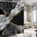 Gold Black Marble Shower Curtain, Black Grey Luxury Modern Abstract Shower Curtain Set for Bathroom, Fabric Bath Curtain with Hooks, 72x72in (3)