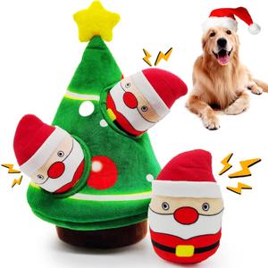 Christmas Dog Toys, Dog, Xmas Christmas Tree, Santa Claus Hide and Seek Puzzle Squeaky Plush Rope Chew Fetch Brain Stimulating Toy Presents for Small Medium Dogs