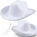 Janmercy 6 Pcs Bulk Cowboy Hats Western Hat Cowgirl Hat with Adjustable Drawstring for Wedding DIY Bachelorette Dress Up(Simple White)