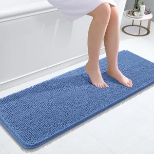 OLANLY Bathroom Runner Rugs 47x17, Soft Absorbent Chenille Bath Rugs, Rubber Backing Quick Dry, Machine Washable Long Bath Mats for Bathroom, Tub and Shower, Home Decor Accessories, Cornflower Blue