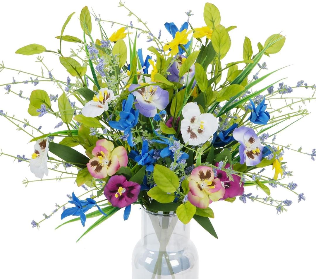 3 Bundles Artificial Wildflowers Fake Silk Mixed Pansies 20" Vibrant Faux Flower Arrangements Floral Bouquets for Indoor Vase Home Kitchen Table Centerpieces & DIY Crafts Wedding Spring Decor