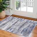 KOZYFLY Modern Abstract Rugs for Entryway 2x3, Washable Kitchen Rug Non-Slip Soft Small Area Rug, Grey-Blue Striped Throw Rugs Faux Wool Doormat for Bedside Entrance Bathroom Sink