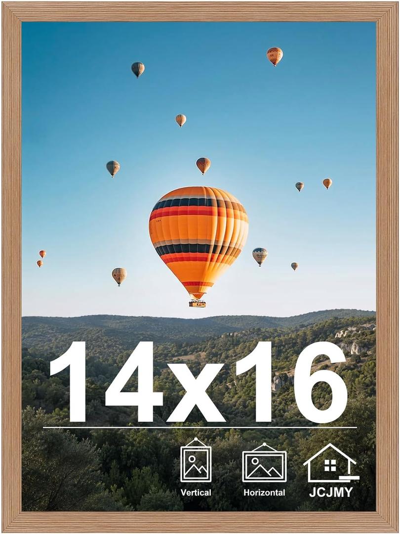 JCJMY 14x16 Picture Frame Rustic Brown for Poster Photo Picture, Horizontal and Vertical Formats for Wall Hanging, 14 x 16 Wall Gallery Poster Photo Frame for 14 by 16 Photos Posters, Rustic Brown