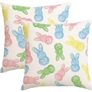 RABUSOFA Easter Pillow Covers 18x18 inch Set of 2 Easter Decorations for Home Colorful Rabbit Throw Pillows for Bedroom Sofa Holiday Festivals Home Decor (Multicolor)