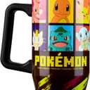 Pokemon Insulated Tumbler Travel Mug 33oz Stainless Steel Pikachu Anime Water Bottle with Handle and Straw Thermal Double Wall Vacuum Insulation Drinks for Hot Cold Ice Cupholder Compatible