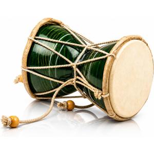4 Inch Small Handmade Traditional Authentic Wooden & Leather Classical Indian Folk Dumroo Damroo Damaru Hand Drum Percussion Instrument Set, Decorative Collectible Showpiece World Musical Instruments
