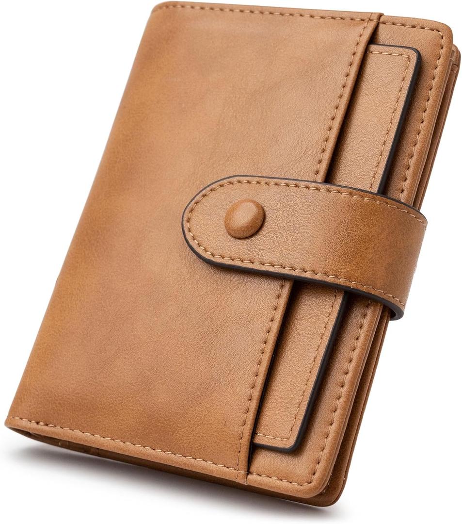 Alldaily Small RFID Blocking Leather Wallet for Women, Bifold with 10 Card Slots and Zipper Pocket (Brown)