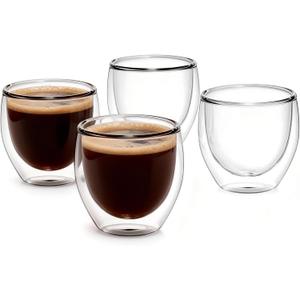 Double Walled Espresso Cups Set of 4, 5oz Clear Expresso Mugs, Small Insulated Espresso glasses for Coffee Machines