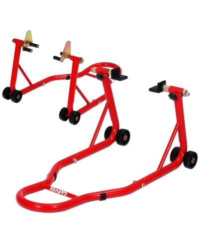 Garvee 900LBS Heavy Duty Motorcycle Front and Rear Stands
Motorcycle Stand Wheel Lift Combo with Prong + L Swingarm,Paddock Stands Lift for Most Motorcycles, Red