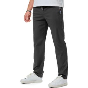 JMIERR Men's Casual Pants Cotton Twill Drawstring Elastic Waist Chino Pants with Pockets (XX-Large)