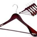 TOPIA HANGER Set of 6 Luxury Mahogany Wooden Coat Hangers, Premium Wood Suit Hangers, Glossy Finish with Extra-Wide Shoulder, Thicker Chrome Hooks & Anti-Slip Bar CT02M