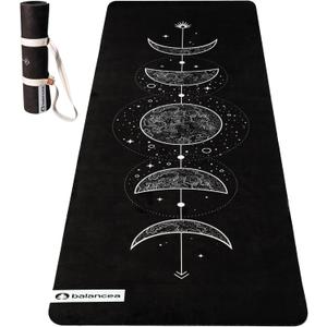 Yoga Mat With Strap 5mm Non Slip Suede & TPE - Eco-Friendly Fitness & Exercise Mat for Home Gym, Pilates, Hot Yoga, and Meditation - Lightweight Durable 72 x 24 inch Workout Mat for Women, Men (Black)