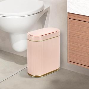 ELPHECO Bathroom Trash Can 2 Gallon Plastic Smart Garbage Can Waterproof Wastebasket Bathroom Decor Narrow Garbage Bin with Automatic lid for Bedroom, Kitchen (Pink Gold)