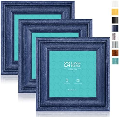 LaVie Home 5x5 inches Picture Frames (3 Pack, Bule) Rustic Photo Frame Set with High Definition Glass for Wall Mount & Table Top Display