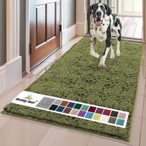 Muddy Mat | Super Absorbent Door Mat Indoor, Microfiber Quick Dry Chenille Entryway Rug, Non-Slip Front Door Mat, Indoor Mats for Entryway, Machine Washable Pet Rug, Army Green 24"x60"