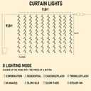 Dazzle Bright 300 LED Curtain String Lights, Christmas Fairy Lights for Bedroom with 8 Lighting Modes, Connectable Waterproof Window Lights Party Wedding Garden Wall Decor, White