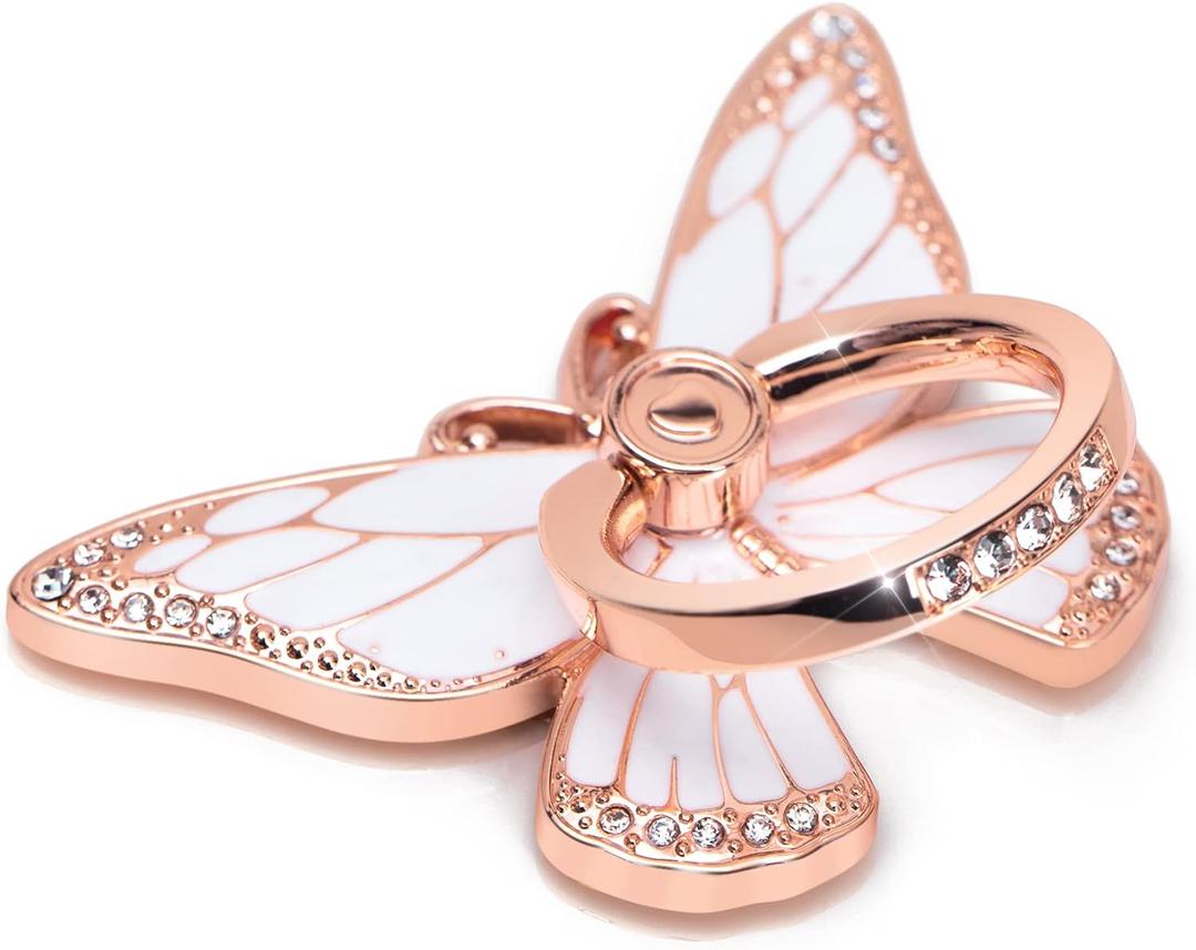 Butterfly Cell Phone Ring Grip Holder, 360 Degrees Rotation Phone Ring Grip Stand, Metal Finger Kickstand Compatible with iPhone, Samsung Galaxy, Android Phone