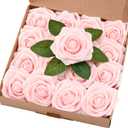 BLEUM CADE 16Pcs Artificial Flowers Fake Roses with Stems, Pink Boxed Foam Roses for DIY Bouquets Centerpieces Wedding Party Arrangement Bridal Shower Decor