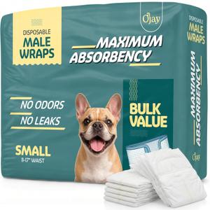 Maximum Absorbency Male Dog Diapers - Leak-Proof Disposable Male Dog Wraps- FlashDry Gel Technology, Wetness Indicator Doggie Diapers- Belly Wraps for Incontinence & Training (50 Pack, Small)