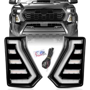 LED Daytime Running Lights White DRL Compatible with Tacoma 2024 2025 2026, With Amber Sequential Turn Signal Lights Front Bumper Fog Lights Kit Tacoma Accessories