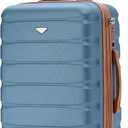 Flight Knight 24x16x10 Expandable Carry On Suitcase Hardside TSA Lock USB C Lightweight Luggage Silent Double Spinner Wheels Maximum Overhead Carry-On Bag For Virgin South West Approved Blue/Tan