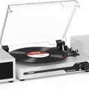 Vinyl Record Player with External Speakers BT 5.3 Wireless Turntable Portable with 3 Speed USB Vintage Wooden White