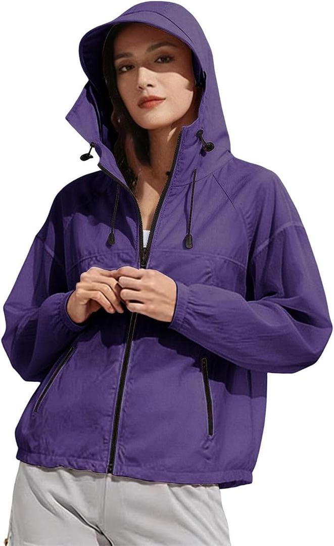 Rain Jacket Women Waterproof 2026 Casual Hooded Waterproof Running Clothes Trendy Long Sleeve Summer Hiking Windbreaker M