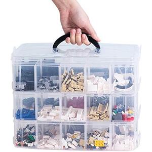 Sooyee 3-Layer Things & Crafts Storage Box with 30 Adjustable Compartments for Organizing Washi Tape, Embroidery Accessories, Threads Bobbins, Kids Toy, Nail Polish, Jewelry - Large