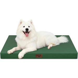Outdoor Large Washable Dog Bed, Orthopedic Egg Crate Foam Dog Crate Mat for Large Dogs with Removable Oxford Cooling Cover, Dark Green
