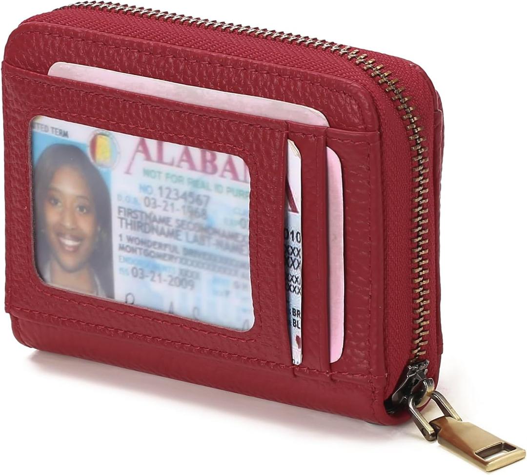 GAEKEAO Credit Card Holder Wallet for Women RFID Blocking Small Genuine Leather Card Case with Coin Pocket ID Window