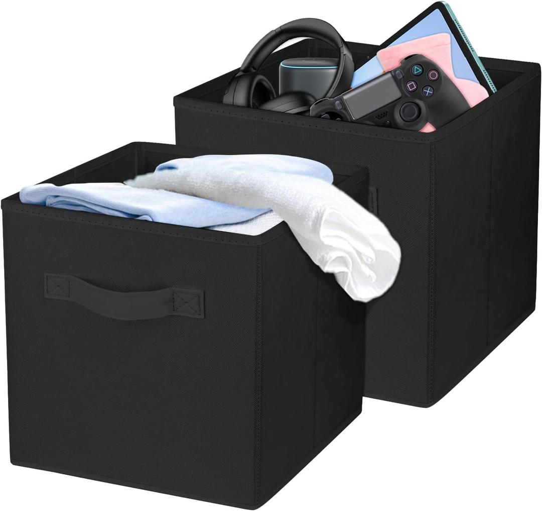 2 Pcs Storage Cubes, 10.5 Inch Collapsible Storage Bins, Fabric Foldable Bins for Organization, Durable Storage Bins for Closet, Shelves, Offices (Black)