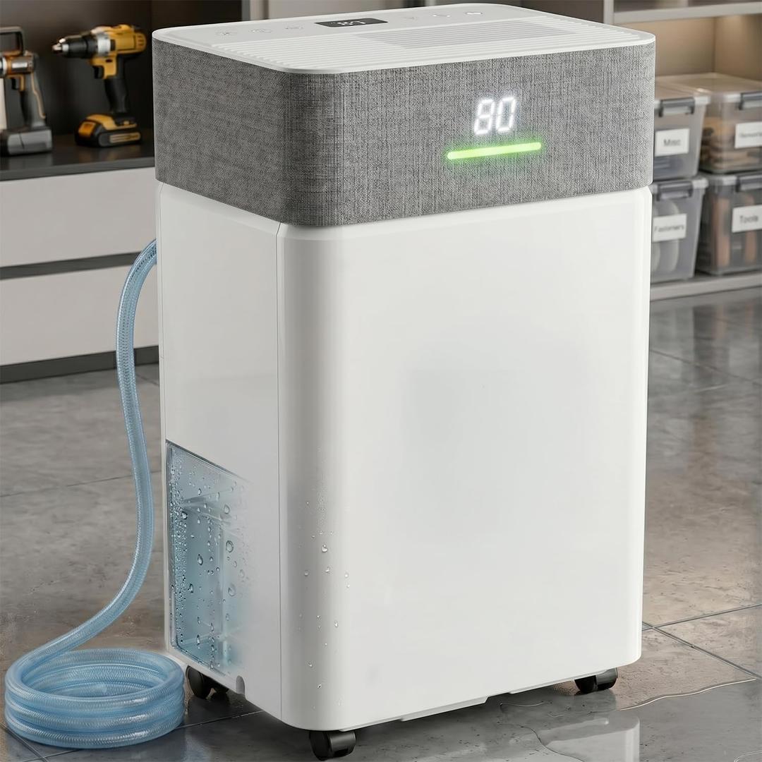 Uthfy 5000Sq.Ft Dehumidifier for Basement with Drain Hose,Large Quiet Smart Compressor Dehumidifiers for Home/Bedroom/Bathroom,Reusable Filter,Dual-Screen,Child Lock,Intelligent Humidistat,24H Timer