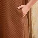 Wenrine Womens 3/4 Sleeve Mini Dress Casual V Neck Collared Textured Loose Fall A Line Argyle Dresses with Pockets (Brown)